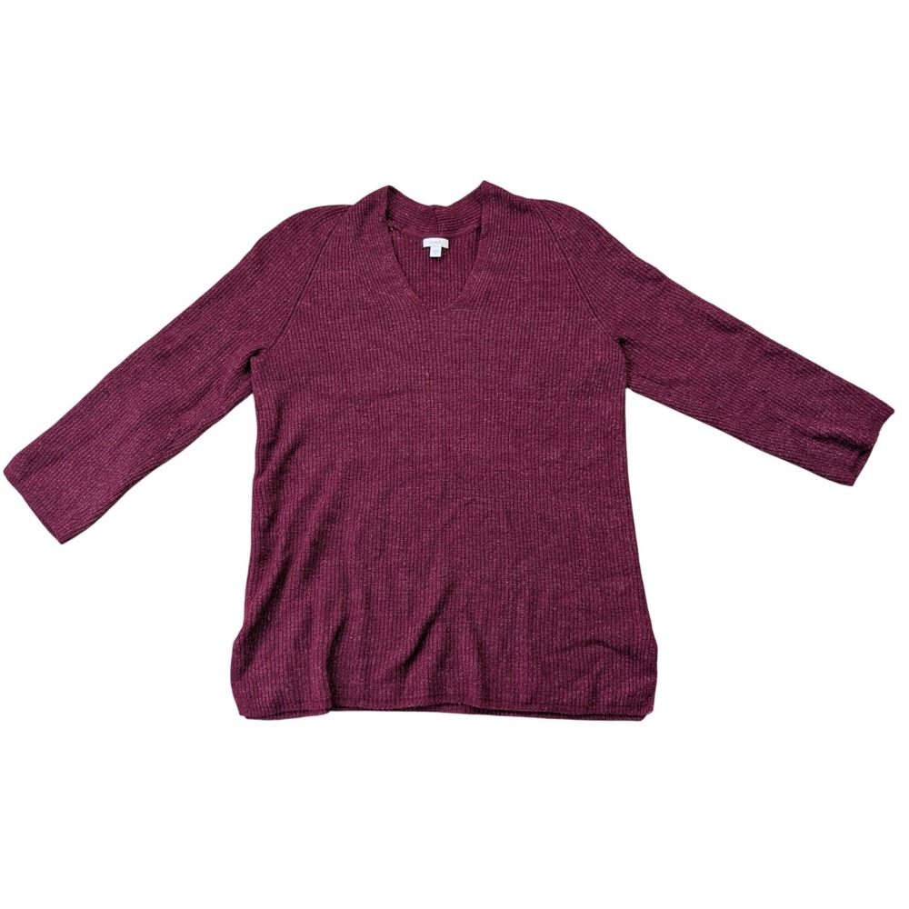 Pure Jill J Jill Ribbed V-Neck Sweater Burgundy Berry Marl Raglan Sleeve Medium